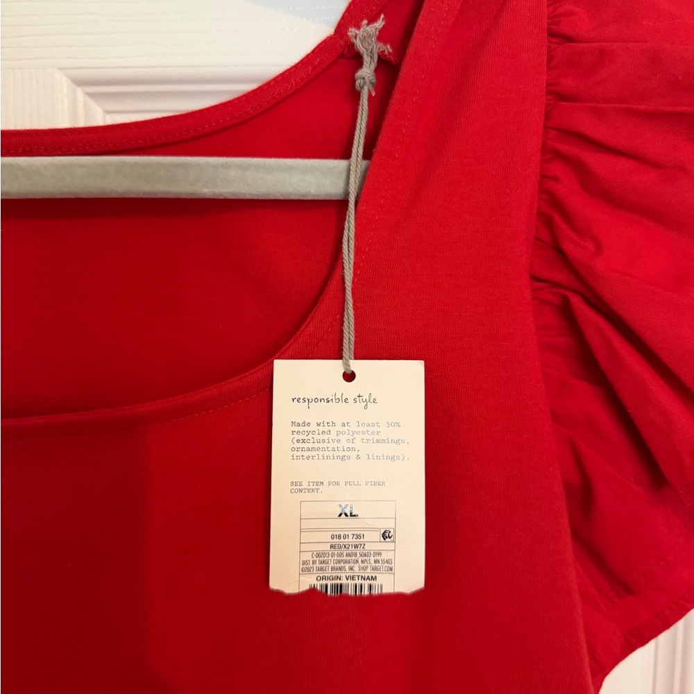 Red Ruffle Sleeve Women’s Top - - Picture 2 of 4